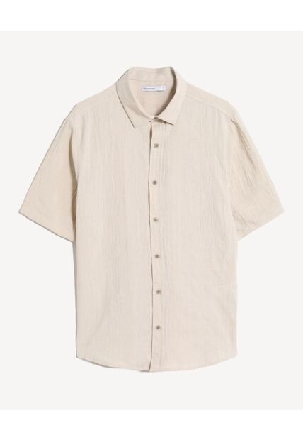 Camisa Regular Texturizada  Para Hombre Beige Seven Seven