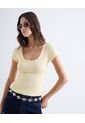 Camiseta Acanalada Escote Amplio  Para Mujer Amarillo Seven Seven de Seven Seven
