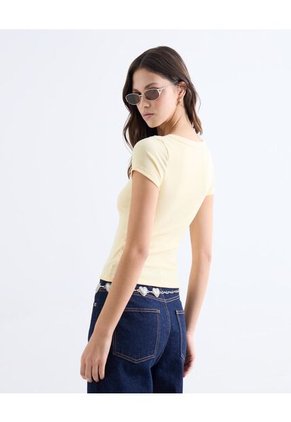 Camiseta Acanalada Escote Amplio  Para Mujer Amarillo Seven Seven