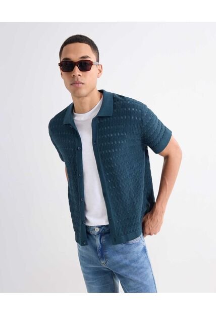 Camisa Tejida Texturizada  Para Hombre Azul Seven Seven