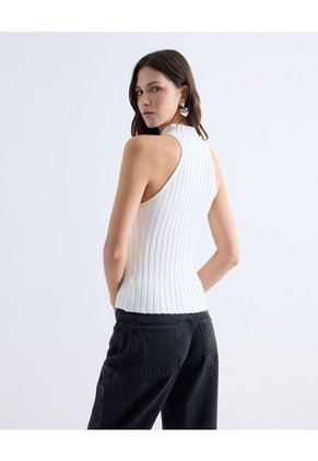 Top Tejido Cuello Alto Tank  Para Mujer Blanco Seven Seven