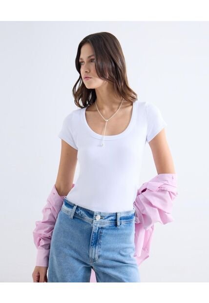 Camiseta Acanalada Escote Amplio  Para Mujer Blanco Seven Seven