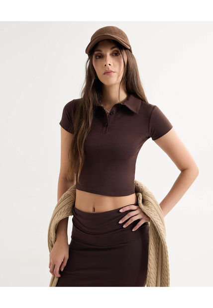 Polo Para Mujer Manga Corta Color Café Marca Seven Seven #28110009