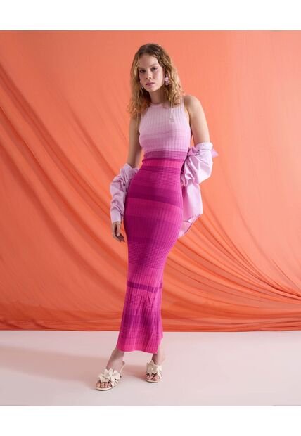 Vestido Largo En Tricot  Para Mujer Rosa Seven Seven