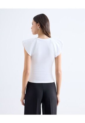 Camiseta Acanalada Con Mangas Globo  Para Mujer Blanco Seven Seven