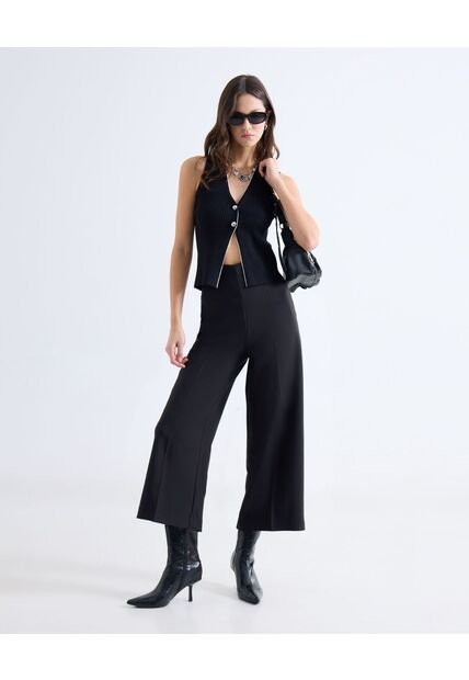 Pantalón Culotte Con Pinzas  Para Mujer Negro Seven Seven