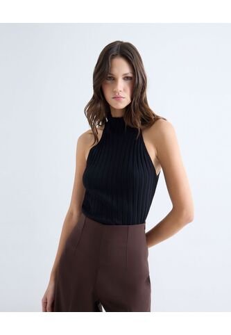 Top Tejido Cuello Alto Tank  Para Mujer Negro Seven Seven Seven Seven