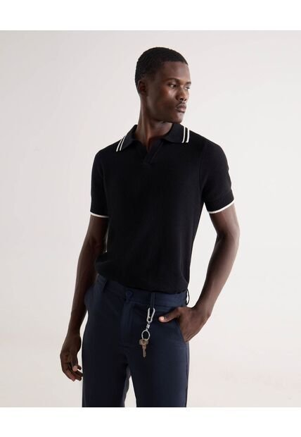 Polo Tejido Fit Regular  Para Hombre Negro Seven Seven