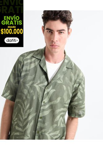 Camisa Para Hombre Manga Corta Cuello Resort Color Verde Oscuro Marca Seven Seven #45012110 Seven Seven