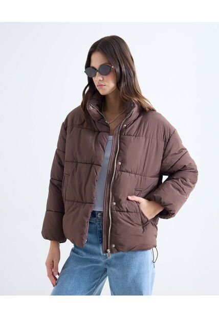 Chaqueta Acolchada Cuello Alto  Para Mujer Café Seven Seven