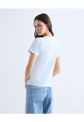 Camiseta Básica Bordado Mini  Para Mujer Celeste Seven Seven