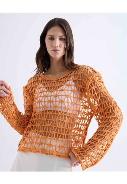 Saco Tejido En Crochet  Para Mujer Naranja Seven Seven