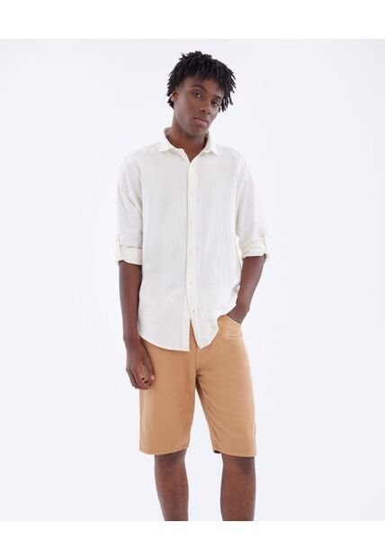 Camisa En Efecto Lino  Para Hombre Marfil Seven Seven