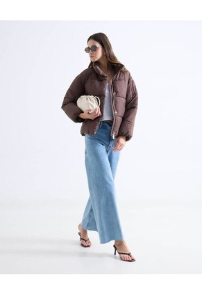 Chaqueta Acolchada Cuello Alto  Para Mujer Café Seven Seven