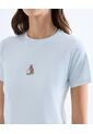 Camiseta Básica Bordado Mini  Para Mujer Celeste Seven Seven de Seven Seven