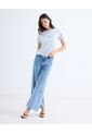 Camiseta Básica Bordado Mini  Para Mujer Celeste Seven Seven de Seven Seven