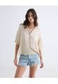 Blusa Fluida Texturizada  Para Mujer Crema Seven Seven de Seven Seven