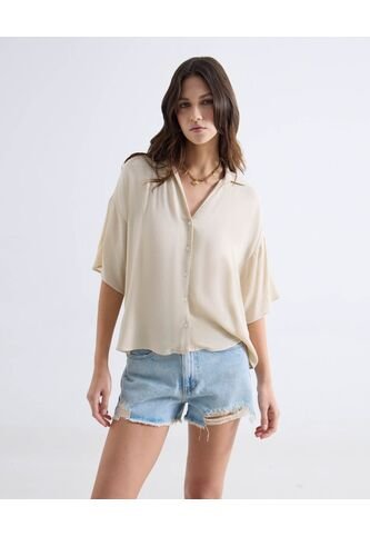 Blusa Fluida Texturizada  Para Mujer Crema Seven Seven Seven Seven