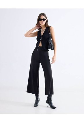 Top Tejido Escote En V Con Botones  Para Mujer Negro Seven Seven
