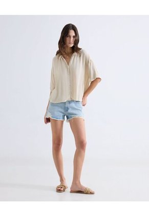 Blusa Fluida Texturizada  Para Mujer Crema Seven Seven