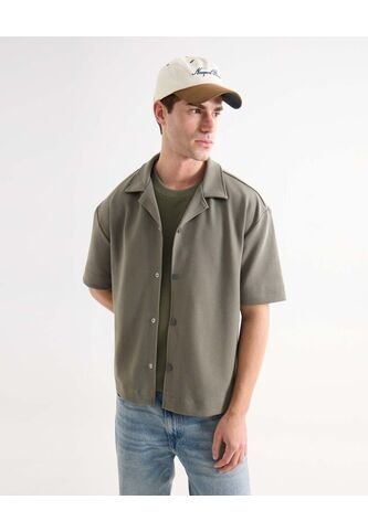 Camisa Resort Cuello Abierto  Para Hombre Verde Seven Seven Seven Seven
