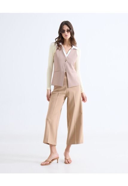 Pantalón Culotte Con Pinzas  Para Mujer Café Seven Seven