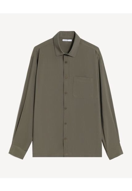 Camisa Relaxed Manga Larga  Para Hombre Verde Seven Seven