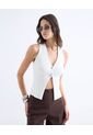 Top Tejido Escote En V Con Botones  Para Mujer Blanco Seven Seven de Seven Seven