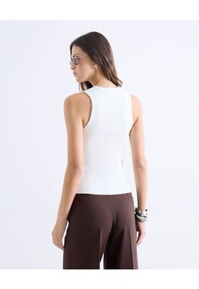 Top Tejido Escote En V Con Botones  Para Mujer Blanco Seven Seven