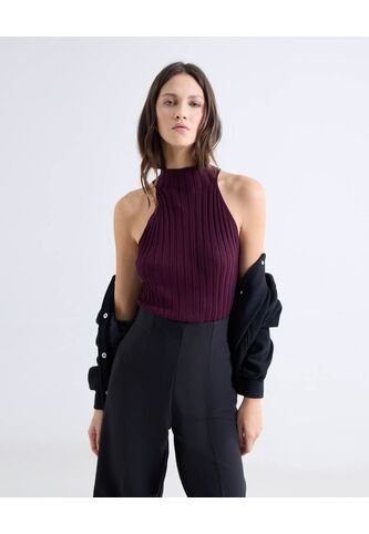 Top Tejido Cuello Alto Tank  Para Mujer Vino Seven Seven Seven Seven