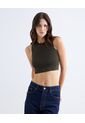 Top Tejido Crop Cuello Redondo  Para Mujer Verde Seven Seven de Seven Seven