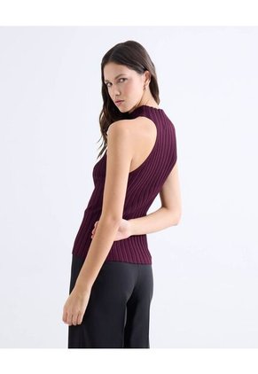 Top Tejido Cuello Alto Tank  Para Mujer Vino Seven Seven