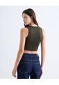 Top Tejido Crop Cuello Redondo  Para Mujer Verde Seven Seven de Seven Seven
