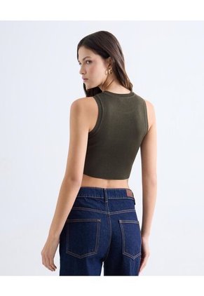 Top Tejido Crop Cuello Redondo  Para Mujer Verde Seven Seven