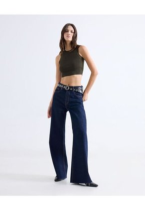 Top Tejido Crop Cuello Redondo  Para Mujer Verde Seven Seven