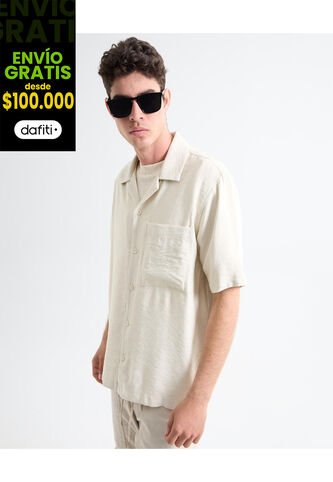 Camisa Para Hombre Manga Corta  Color Beige Marca Seven Seven #45012099 Seven Seven