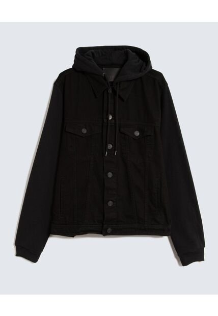 Chaqueta Trucker Con Capota  Para Hombre Negro Seven Seven