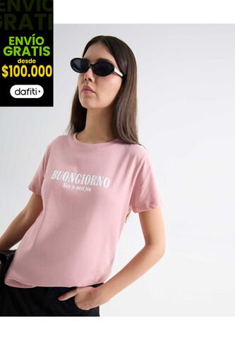 Camiseta Para Mujer Manga Corta Cuello Redondo Color Rosa Marca Seven Seven #28096067 Seven Seven