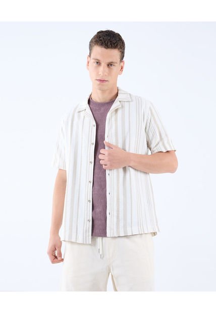 Camisa Para Hombre Manga Corta  Color Beige Marca Seven Seven #45012074