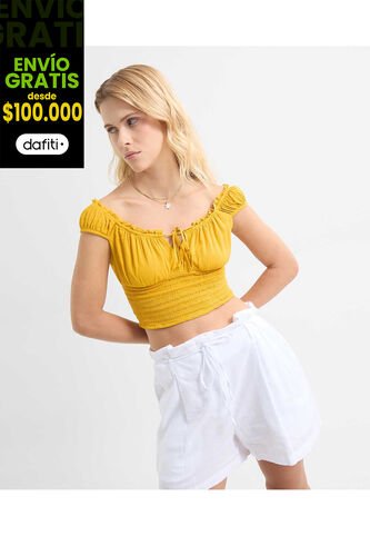 Blusa Para Mujer Manga Corta Color Mostaza Marca Seven Seven #28124007 Seven Seven