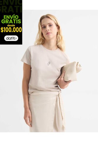 Camiseta Para Mujer Manga Corta Cuello Redondo Color Beige Marca Seven Seven #28096223 Seven Seven