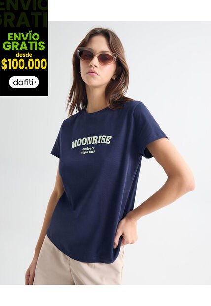 Camiseta Para Mujer Manga Corta Cuello Redondo Color Azul Oscuro Marca Seven Seven #28096068