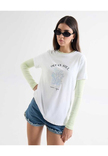Camiseta Para Mujer Manga Corta Cuello Redondo Color Crudo Marca Seven Seven #28096201