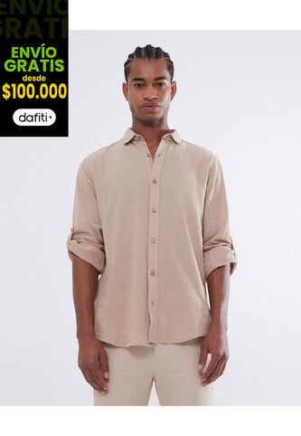 Camisa Para Hombre Manga Larga  Color Camel Marca Seven Seven #45012037 Seven Seven