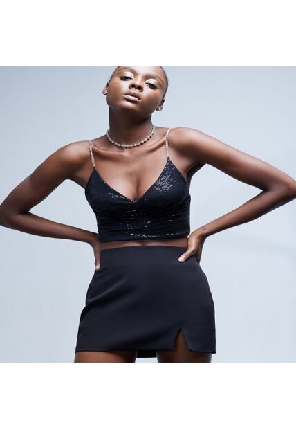 Crop Top Para Mujer Manga Sisa Color Negro Marca Seven Seven #28095606