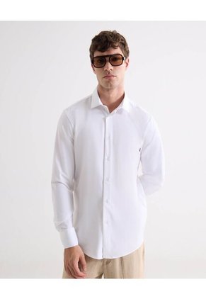Camisa Regular Con Botonadura Frontal  Para Hombre Crudo Seven Seven