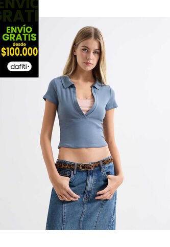 Camiseta Para Mujer Manga Corta Color Gris  Marca Seven Seven #28096105 Seven Seven