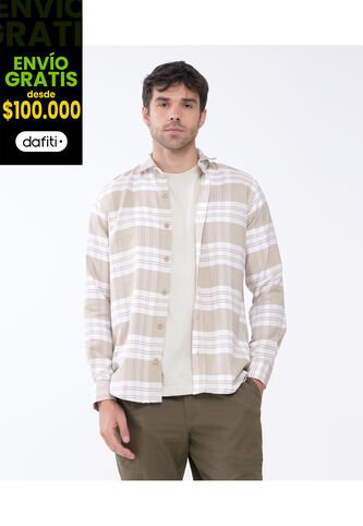 Camisa Para Hombre Manga Larga  Color Avena Marca Seven Seven #45011914 Seven Seven