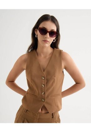 Chaleco Para Mujer Plano Color Camel Marca Seven Seven #28250132