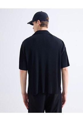 Camisa Resort Plisada  Para Hombre Negro Seven Seven